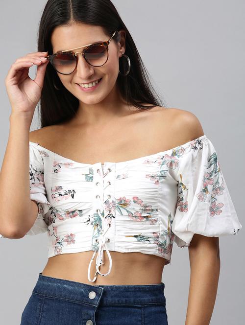 off shoulder floral crop top - 18231691 - Very Small Image - 1