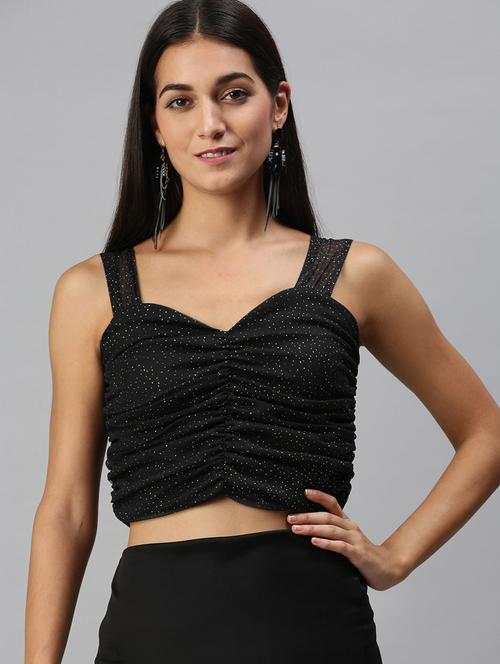 ruched solid crop top - 18231694 - Very Small Image - 1