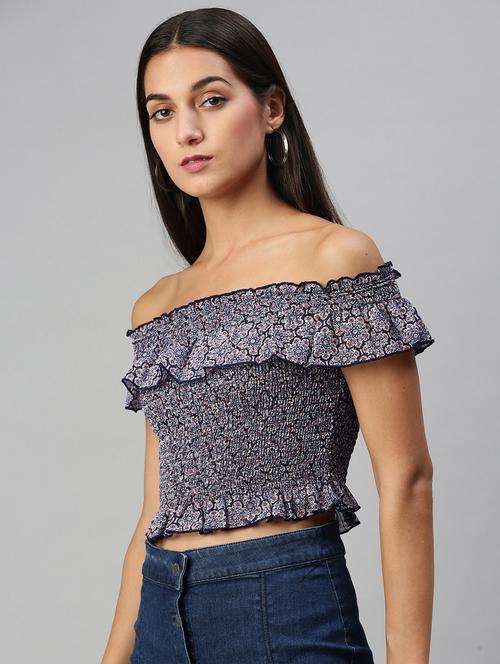 off shoulder printed crop top - 18231699 - Very Small Image - 1