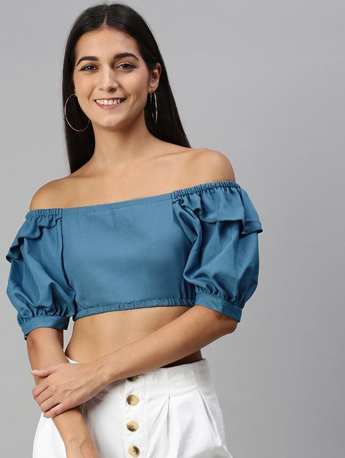 off shoulder solid crop top - 18231710 - Very Small Image - 1