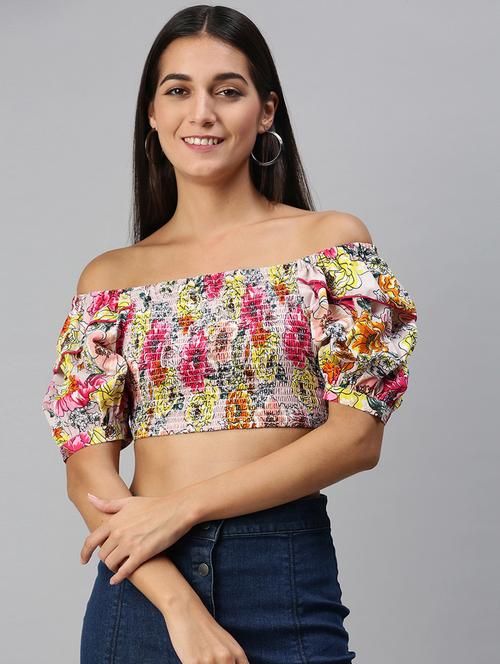 off shoulder printed crop top - 18231711 - Very Small Image - 1