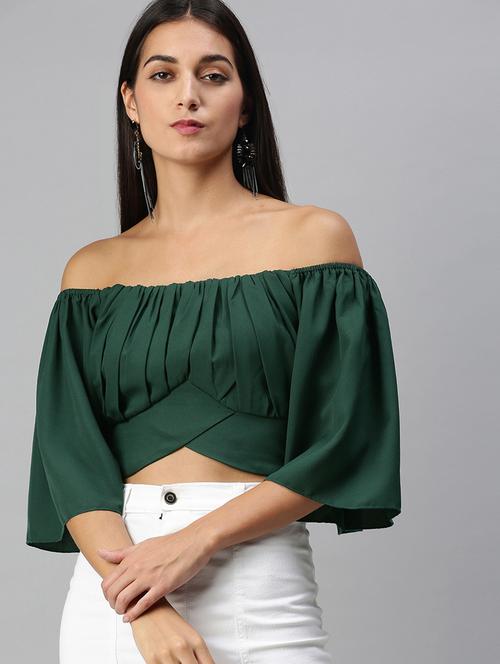 off shoulder solid crop top - 18231717 - Very Small Image - 1