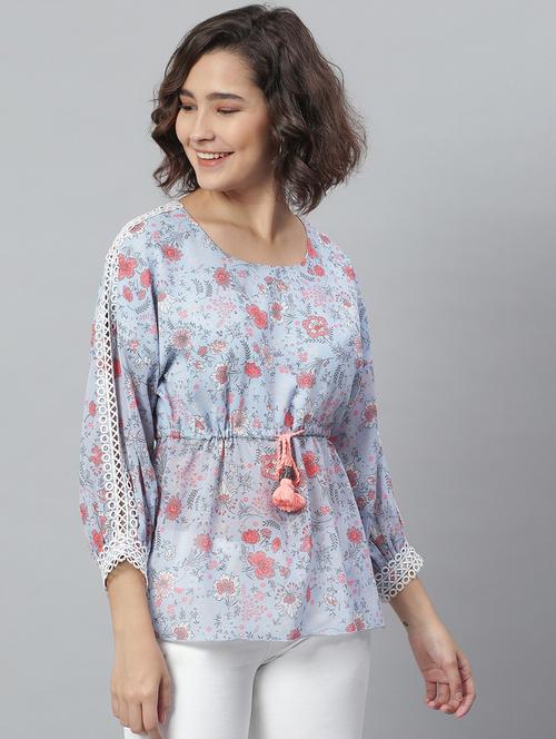 tie front floral top - 18231729 - Very Small Image - 1
