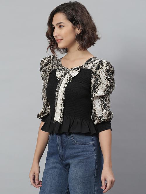 puff sleeved printed top - 18231737 - Very Small Image - 1