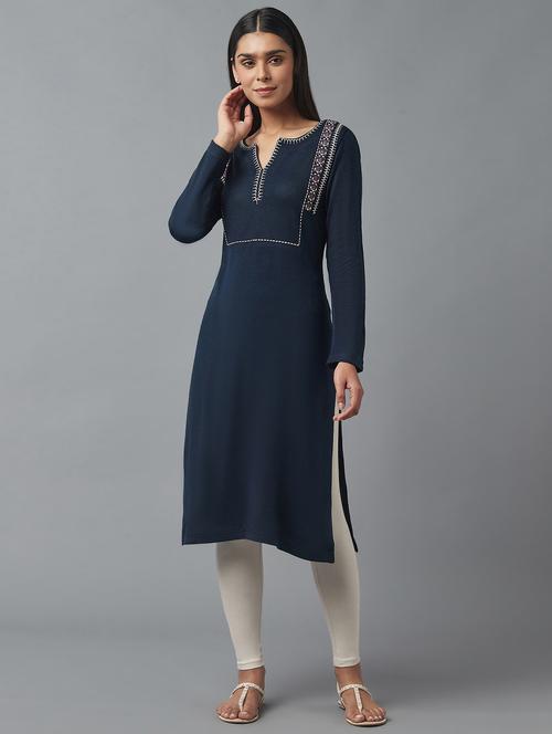 embroidered polyester straight kurta - 18231906 - Very Small Image - 1