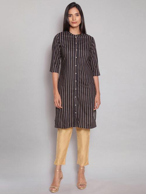 black viscose straight kurta - 18231946 - Very Small Image - 1