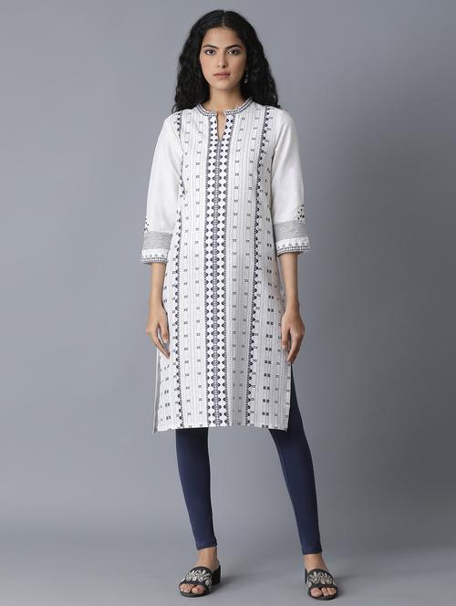 white printed straight kurta - 18231989 - Very Small Image - 1