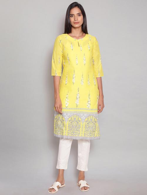 yellow printed straight kurta - 18232024 - Very Small Image - 1