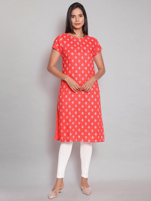 red printed straight kurta - 18232028 - Very Small Image - 1