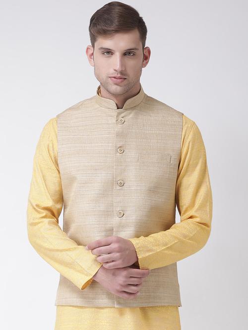 beige melange nehru jacket - 18232109 - Very Small Image - 1
