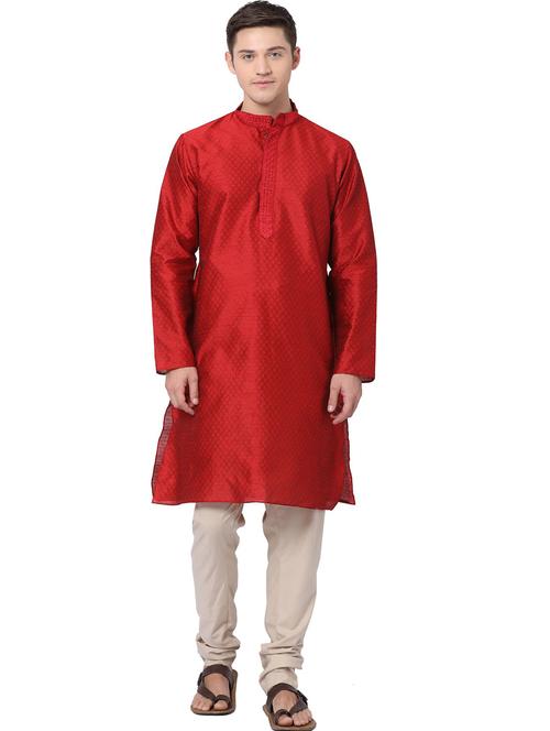 red self-designed ethnic wear set - 18232119 - Very Small Image - 1