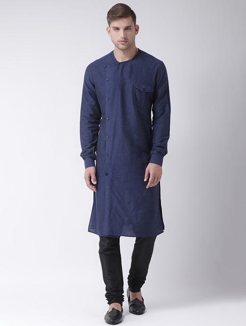 navy-blue melange kurta pyjama ethnic wear set - 18232141 - Very Small Image - 1