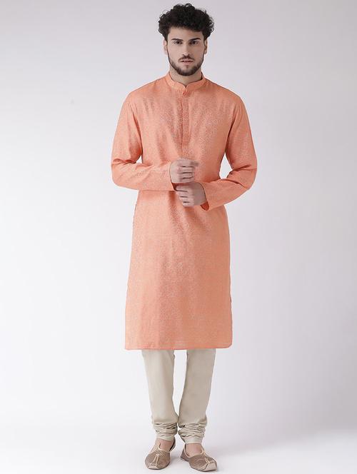 peach brocade long kurta - 18232182 - Very Small Image - 1