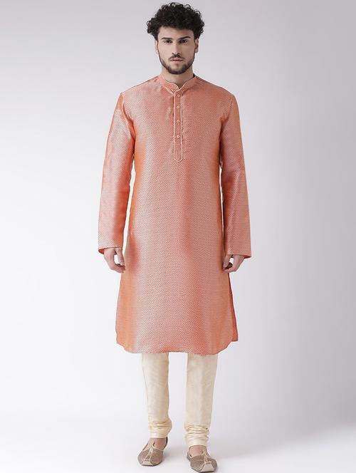 orange brocade long kurta - 18232192 - Very Small Image - 1