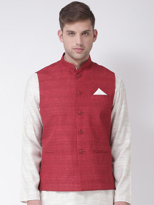 red melange nehru jacket - 18232202 - Very Small Image - 1