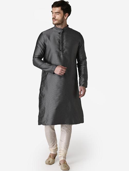 navy blue self-designed kurta pyjama ethnic wear set - 18232204 - Very Small Image - 1