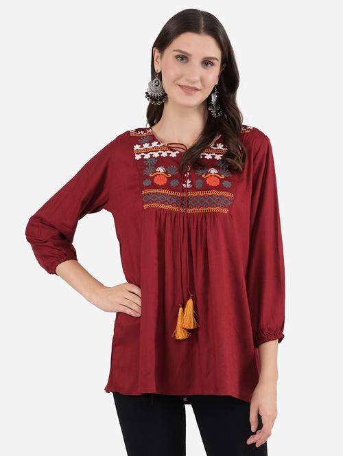 tie up neck embroidered detail top - 18232518 - Very Small Image - 1