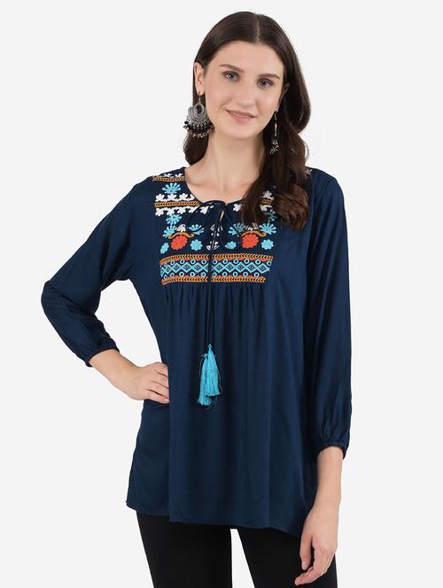 tie up neck embroidered detail top - 18232519 - Very Small Image - 1