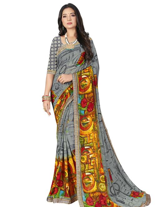 abstract printed saree with blouse - 18232564 - Very Small Image - 1