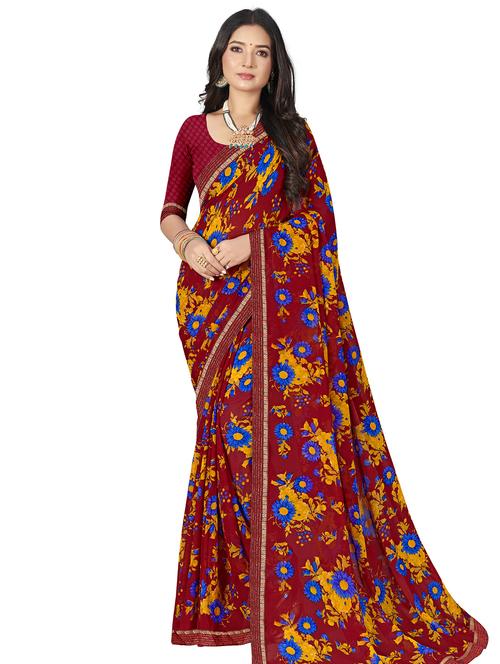 floral printed saree with blouse - 18232567 - Very Small Image - 1