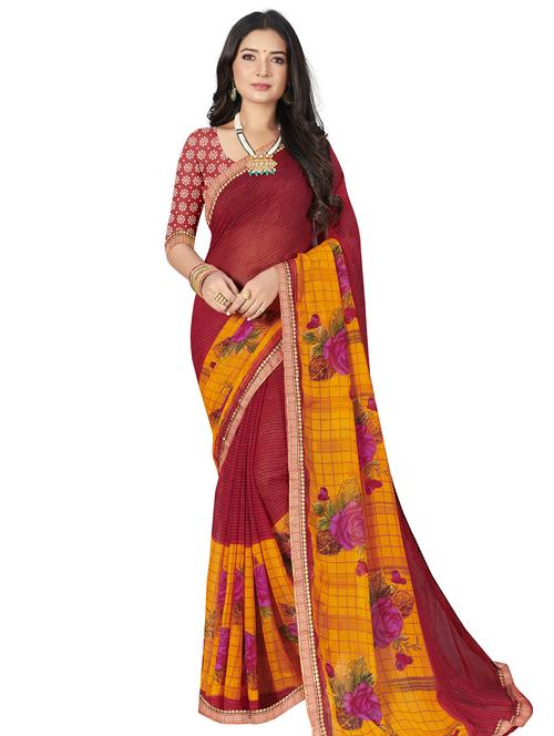 floral printed saree with blouse - 18232578 - Very Small Image - 1