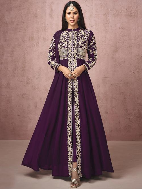 purple georgette semistitched suit - 18232695 - Very Small Image - 1