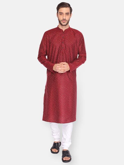 maroon printed kurta pyjama ethnic wear set - 18233535 - Very Small Image - 1