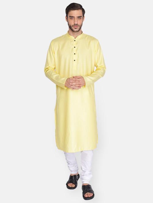 yellow self-designed kurta pyjama ethnic wear set - 18233579 - Very Small Image - 1