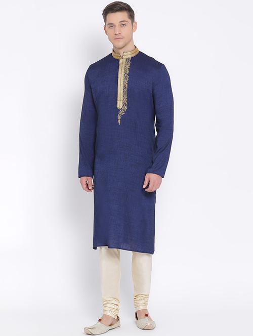 navy blue solid kurta pyjama ethnic wear set - 18233590 - Very Small Image - 1