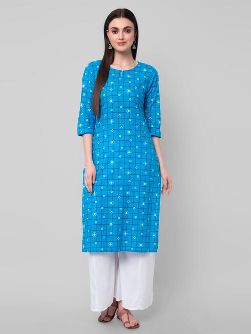 blue cotton straight kurta - 18233719 - Very Small Image - 1