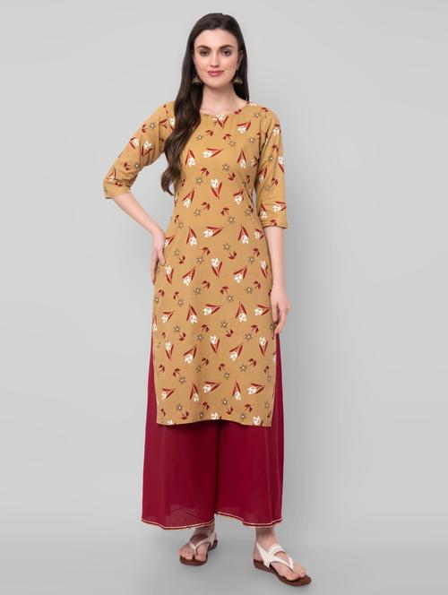beige cotton straight kurta - 18233730 - Very Small Image - 1
