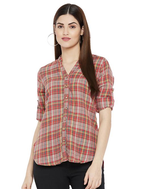 mandarin neck checkered shirt - 18234250 - Very Small Image - 1
