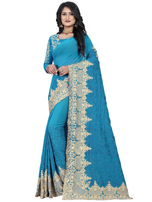 sky blue georgette embroidered saree with blouse - 18234411 - Very Small Image - 1