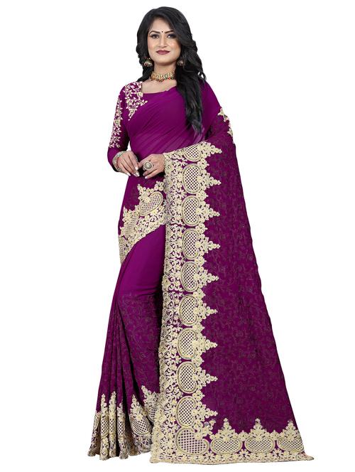 purple georgette embroidered saree with blouse - 18234413 - Very Small Image - 1