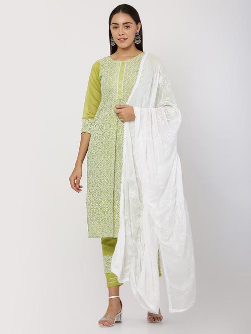 green chanderi suit set - 18234467 - Very Small Image - 1