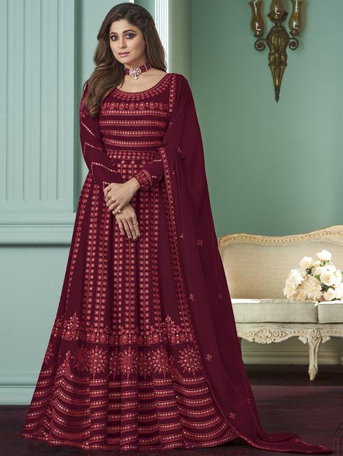 maroon georgette semistitched suit - 18234526 - Very Small Image - 1