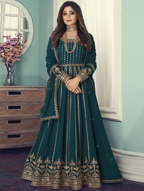 navy georgette semistitched suit - 18234593 - Very Small Image - 1