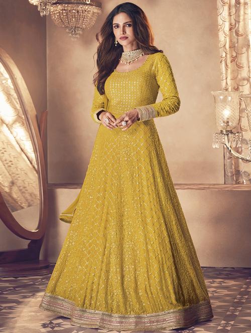 yellow georgette semistitched suit - 18234866 - Very Small Image - 1