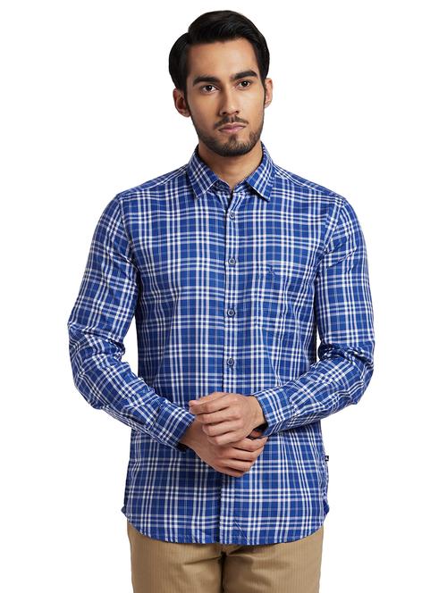 navy-blue checkered casual shirt - 18235093 - Very Small Image - 1