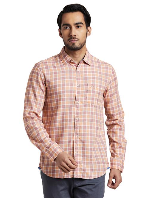orange checkered blend casual shirt - 18235097 - Very Small Image - 1