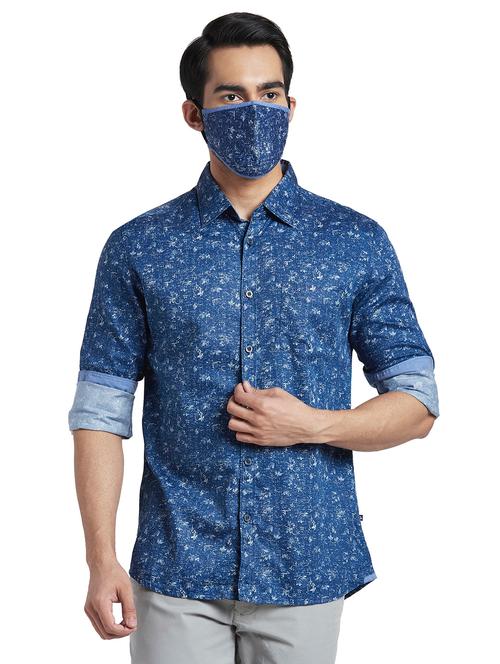 navy-blue printed casual shirt - 18235101 - Very Small Image - 1