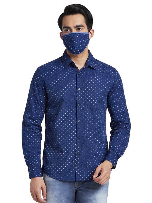 navy-blue printed casual shirt - 18235103 - Very Small Image - 1