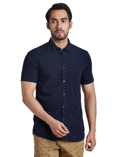 navy-blue printed casual shirt - 18235105 - Very Small Image - 1