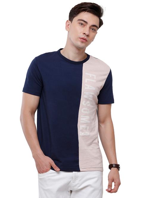 navy-blue colored-blocked t-shirt - 18235215 - Very Small Image - 1