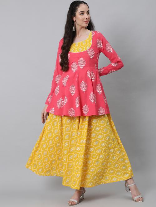 yellow printed anarkali ethnic dress - 18235256 - Very Small Image - 1