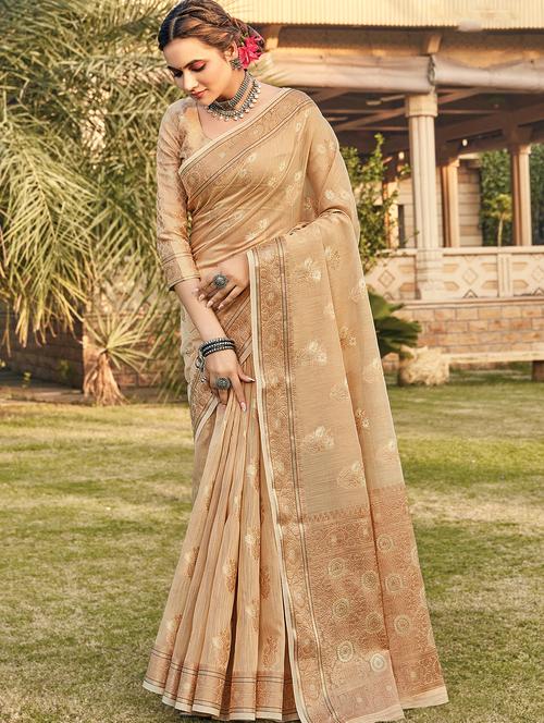 cream cotton saree - 18235922 - Very Small Image - 1