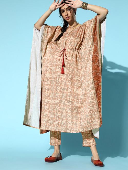 beige art silk kurta pant set - 18235933 - Very Small Image - 1