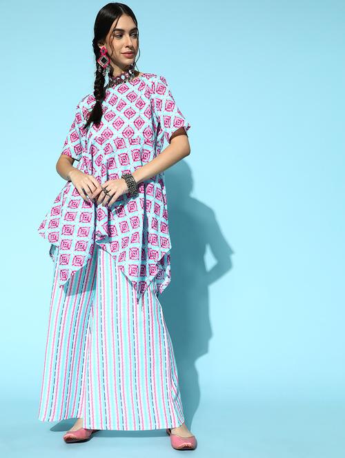 fuchsia cotton kurta palazzo set - 18235942 - Very Small Image - 1