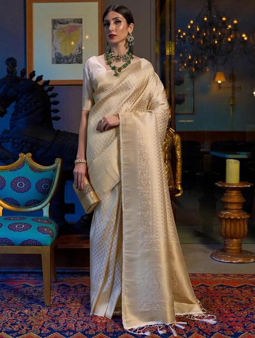 gold chanderi saree with blouse - 18236466 - Very Small Image - 1