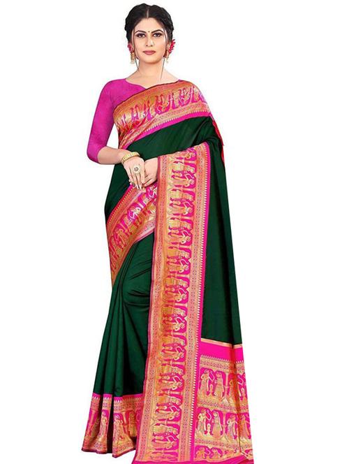 green silk blend bordered saree - 18236476 - Very Small Image - 1